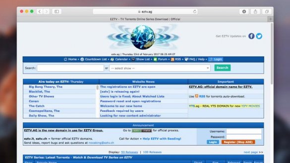 EZTV Front Page